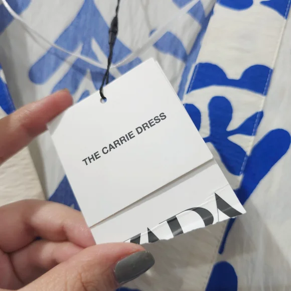 ZARA Cobalt Blue Botanical Print Long Sleeve V-Neck Tiered Babydoll Mini Dress - Picture 5 of 15